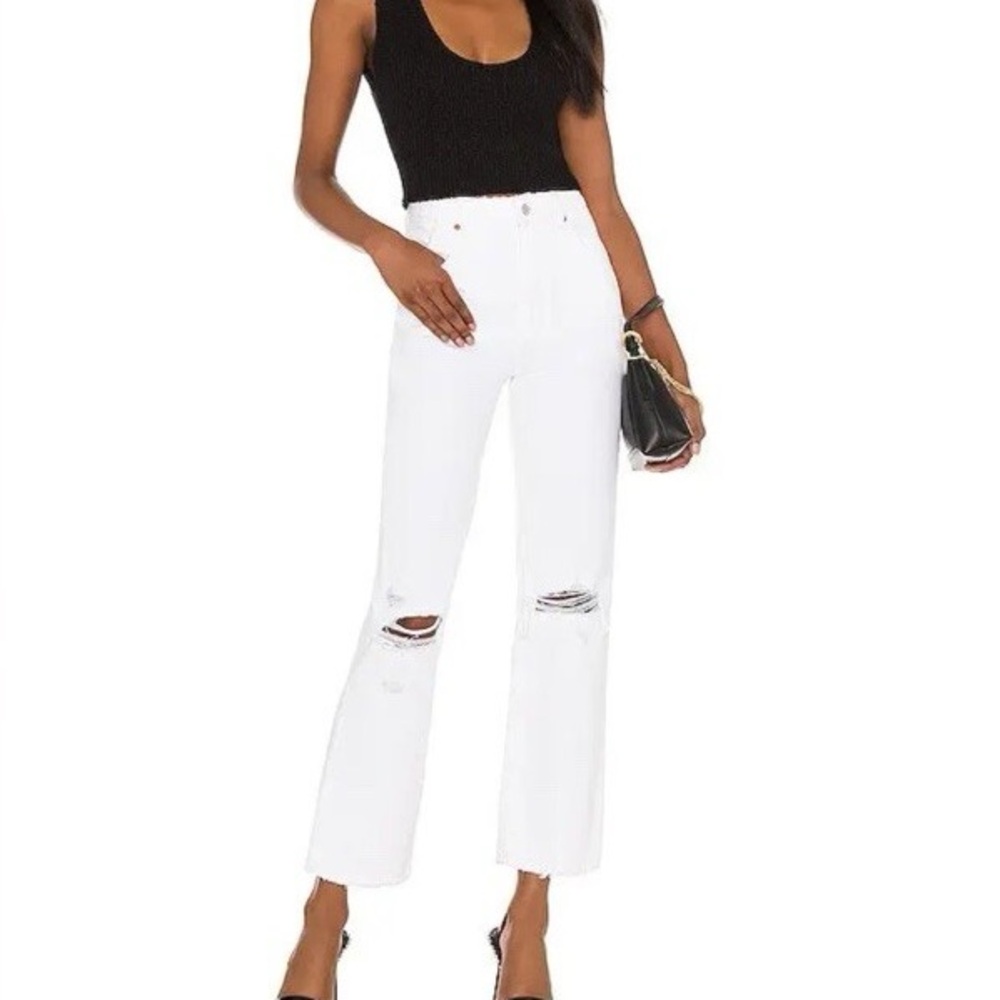 ROLLA'S White Straight Leg Jeans with Distressed Details
